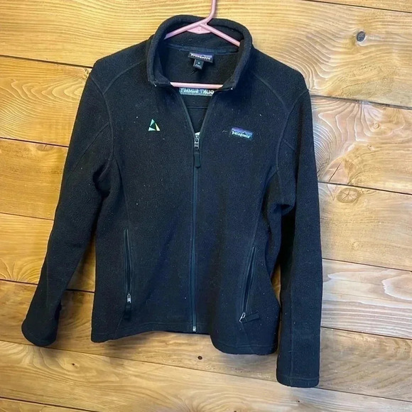PATAGONIA Womens Md FLEECE ZIP UP  BLACK LOGOS EMBROIDERED‎ ON the glint summit - Picture 1 of 7